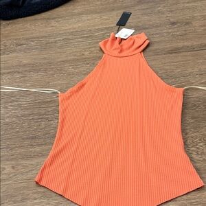 NWT Light Orange Ribbed Sleeveless Turtleneck - Xs